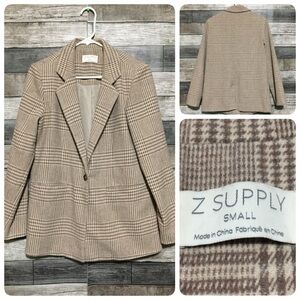 Z Supply Plaid One Button Blazer Jacket Women’s S Tan Brown Polyester